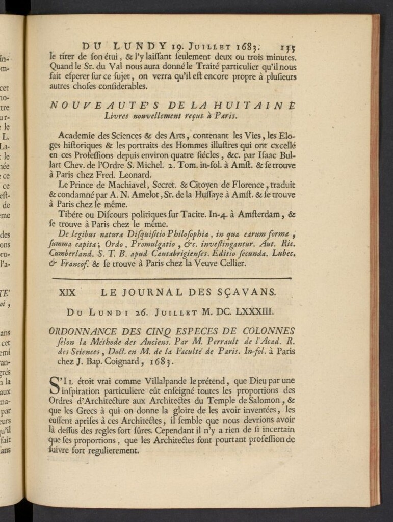 Miniatura de Le Journal des Sçavans pour l´année del 26 de julio de 1683, nº 19