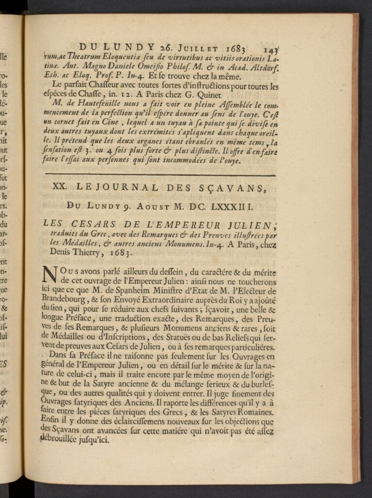 Miniatura de Le Journal des Sçavans pour l´année del 9 de agosto de 1683, nº 20