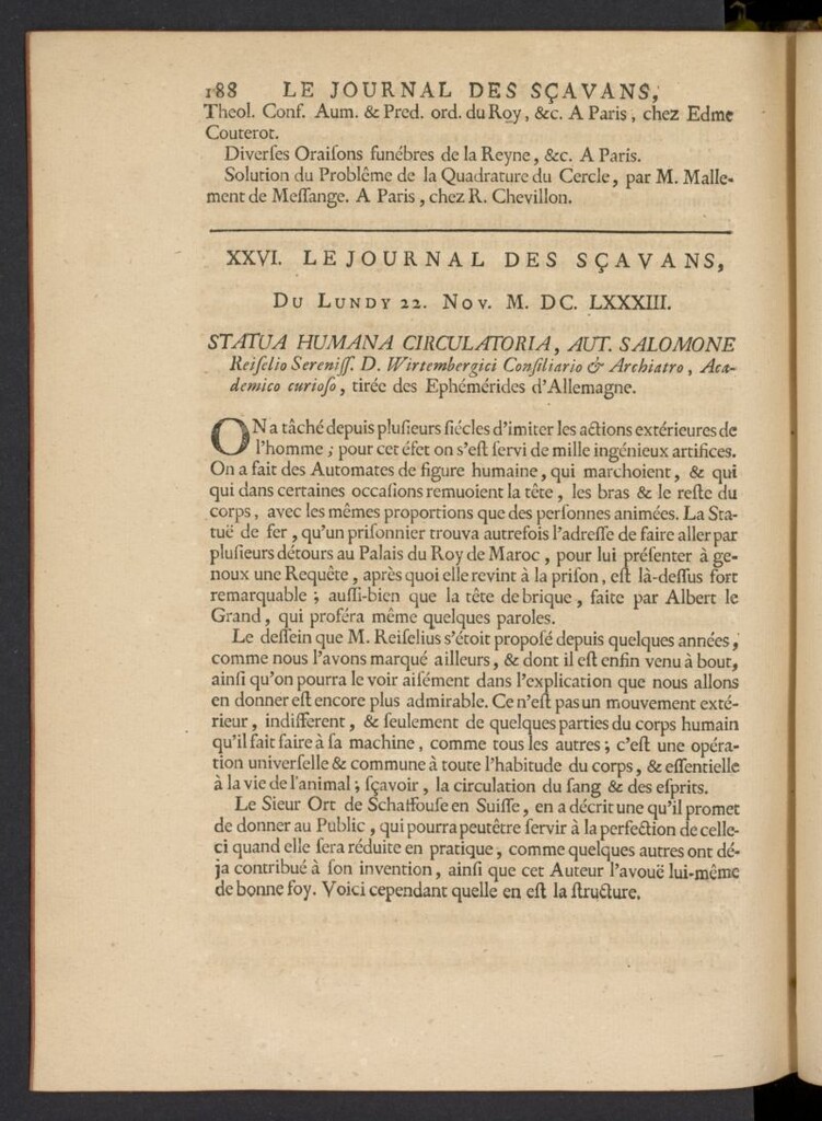 Miniatura de Le Journal des Sçavans pour l´année del 22 de noviembre de 1683, nº 26