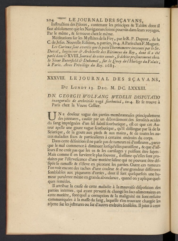 Miniatura de Le Journal des Sçavans pour l´année del 13 de diciembre de 1683, nº 28