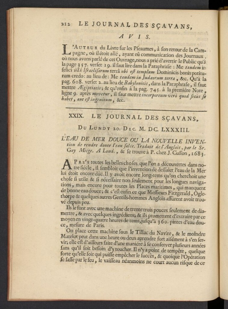 Miniatura de Le Journal des Sçavans pour l´année del 20 de diciembre de 1683, nº 29
