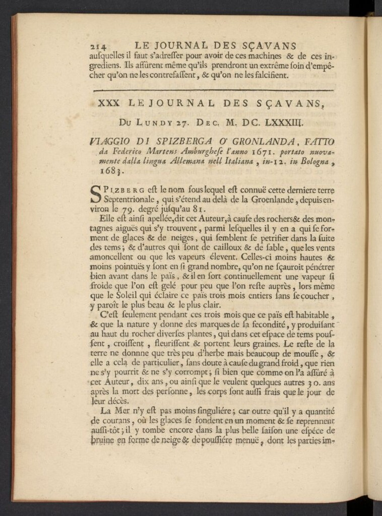 Miniatura de Le Journal des Sçavans pour l´année del 27 de diciembre de 1683, nº 30