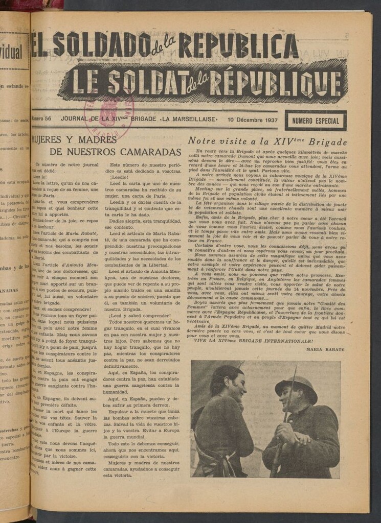 Miniatura de Le Soldat de la Republique : journal de la XIVe Brigade. 10 decembre 1937. Número especial