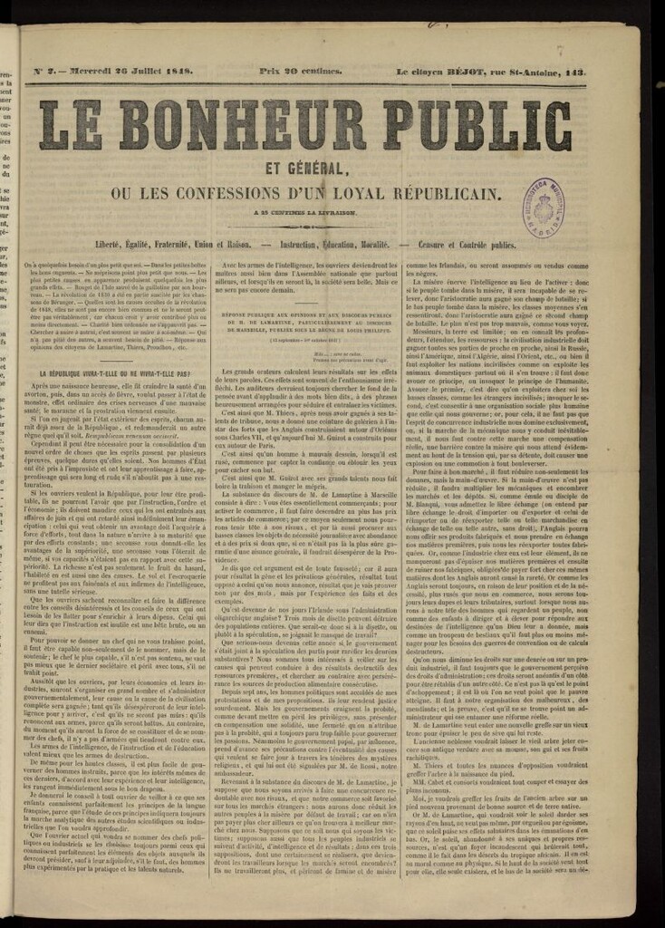 Miniatura de Le Bonheur Public et General del 26 de julio de 1848, nº2