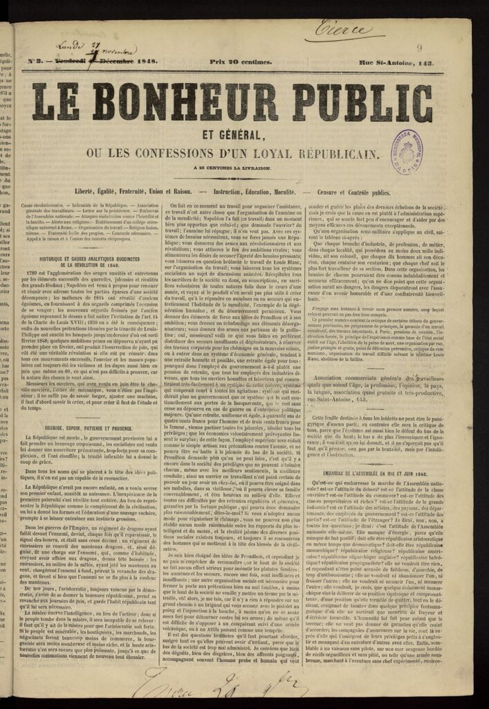 Miniatura de Le Bonheur Public et General del 27 de noviembre de 1848, nº 3