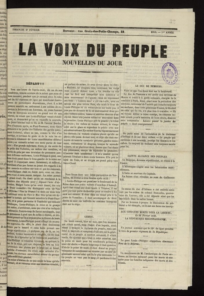 Miniatura de La Voix du Peuple : nouvelles du jour del 27 de febrero de 1848