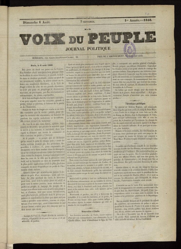 Miniatura de La Voix du Peuple : journal politique del 6 de agosto de 1848