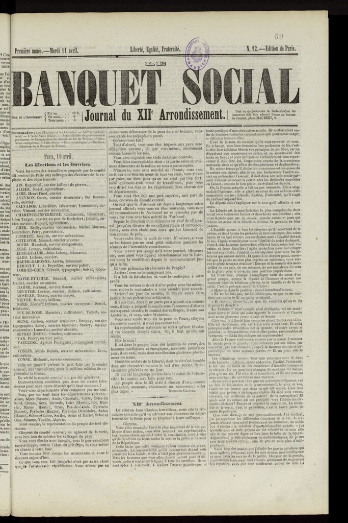 Miniatura de Le Banquet Social del 11 de abril de 1848, nº 12