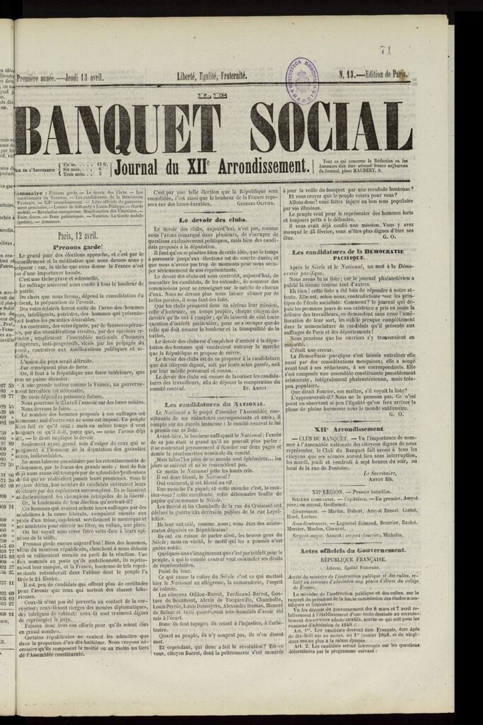 Miniatura de Le Banquet Social del 13 de abril de 1848, nº 13