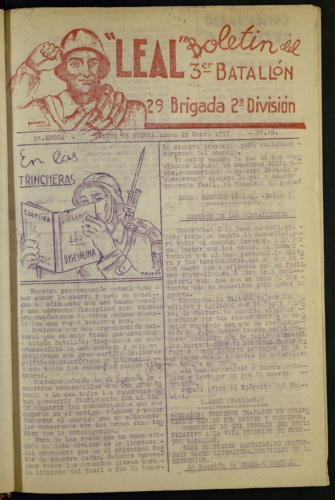 Miniatura de Leal : boletín del 3er Batallón, 29 Brigada, 2ª División del 22 de marzo de 1937