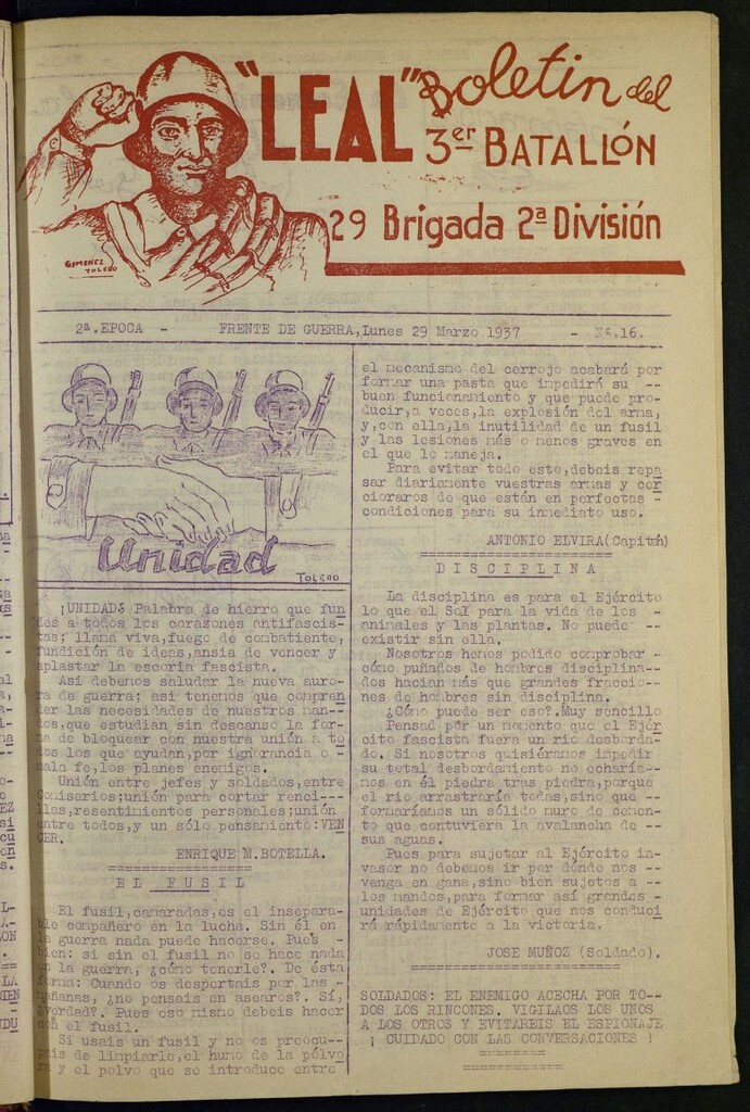Miniatura de Leal : boletín del 3er Batallón, 29 Brigada, 2ª División del 29 de marzo de 1937