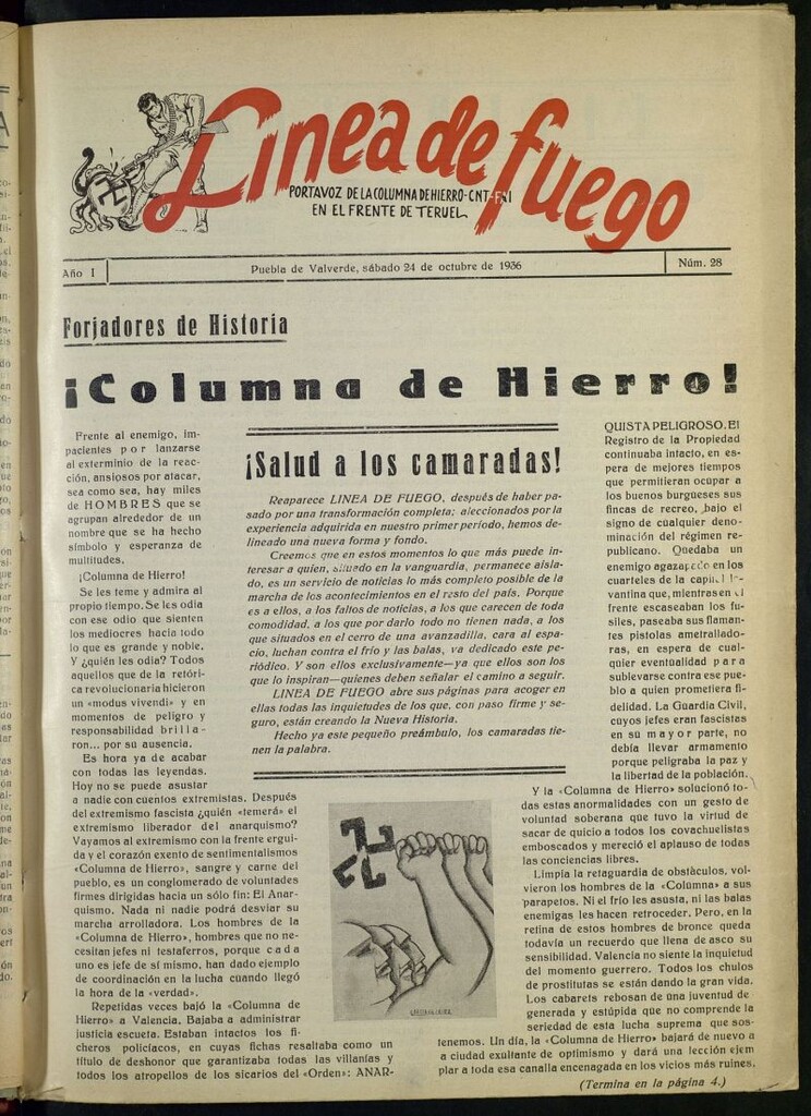 Miniatura de Línea de fuego : portavoz de la Columna de hierro CNT-FAI en el Frente de Teruel del 24 de octubre de 1936