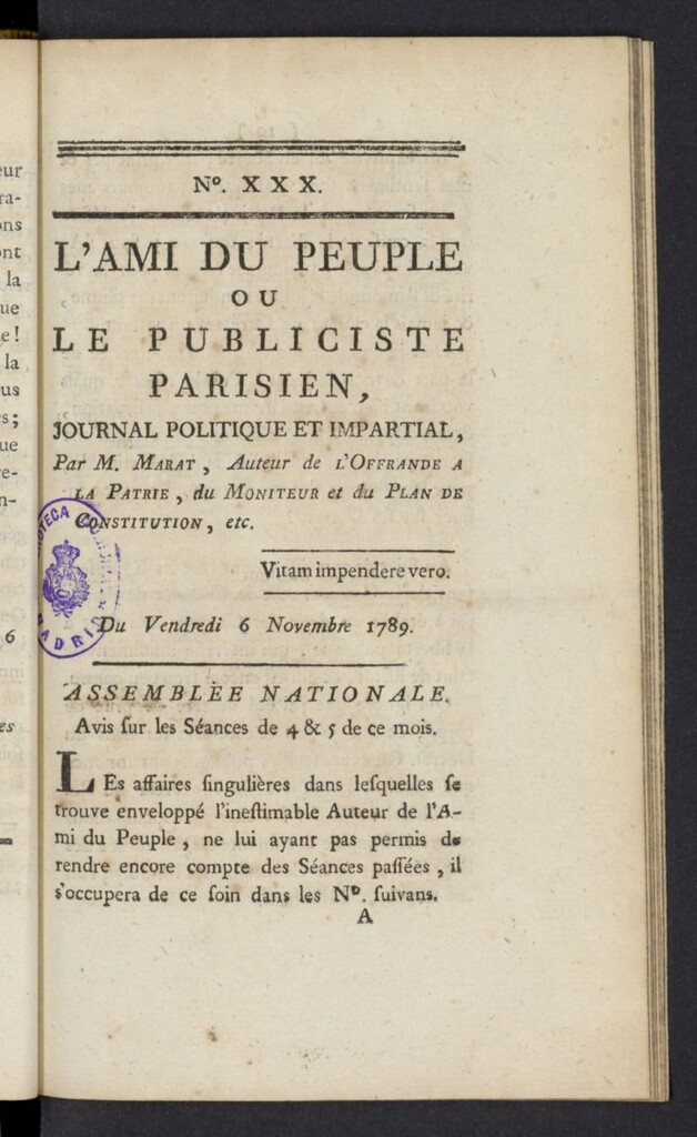 Miniatura de L´Ami du peuple ou Le Publiciste Parisien del 6 de noviembre de 1789, nº 30