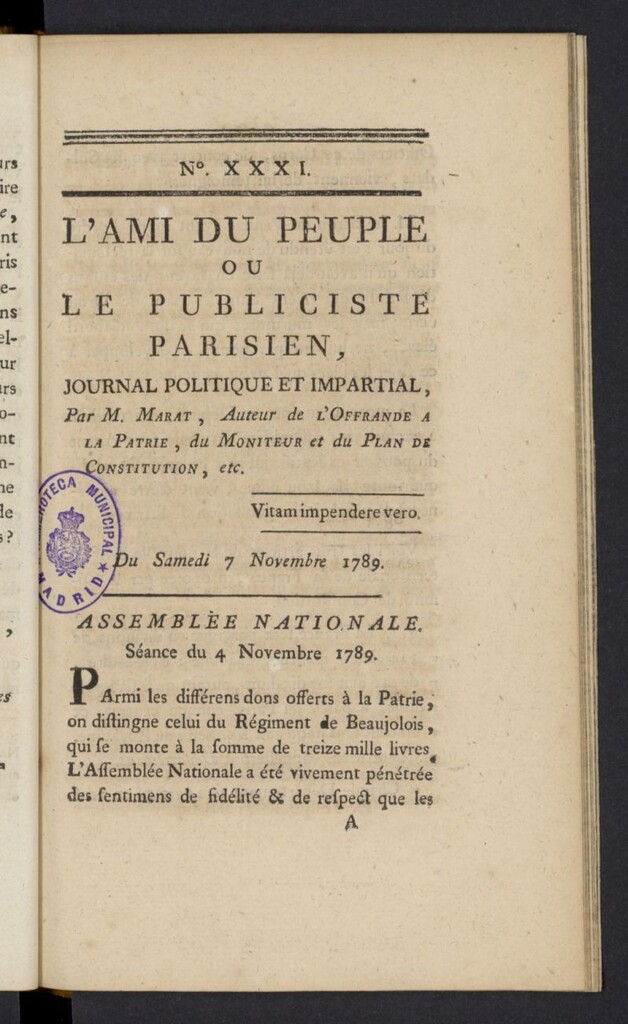 Miniatura de L´Ami du peuple ou Le Publiciste Parisien del 7 de noviembre de 1789, nº 31