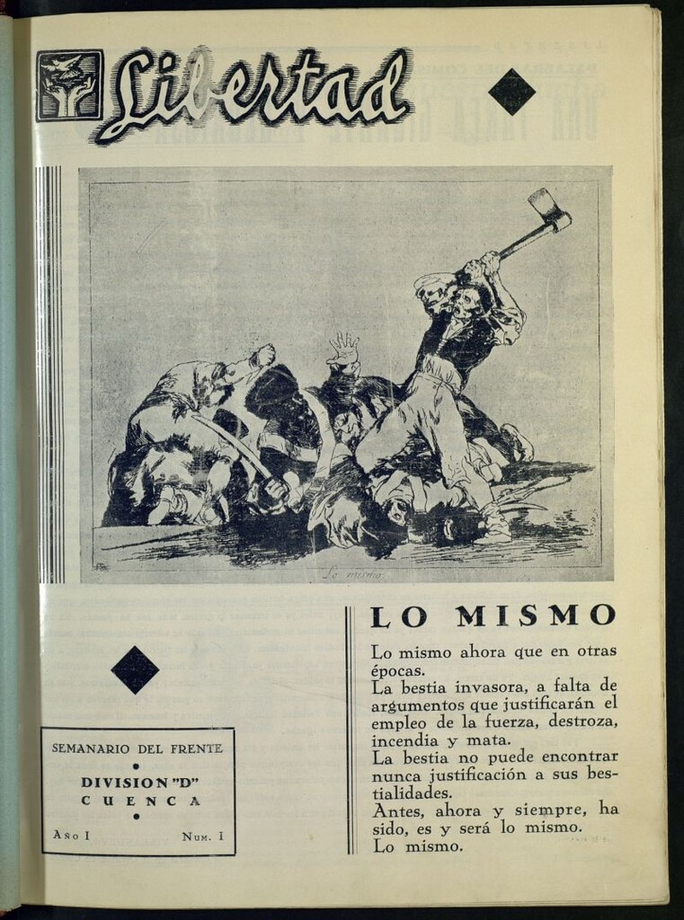 Miniatura de Libertad : semanario del frente : División D Cuenca. Nº 1