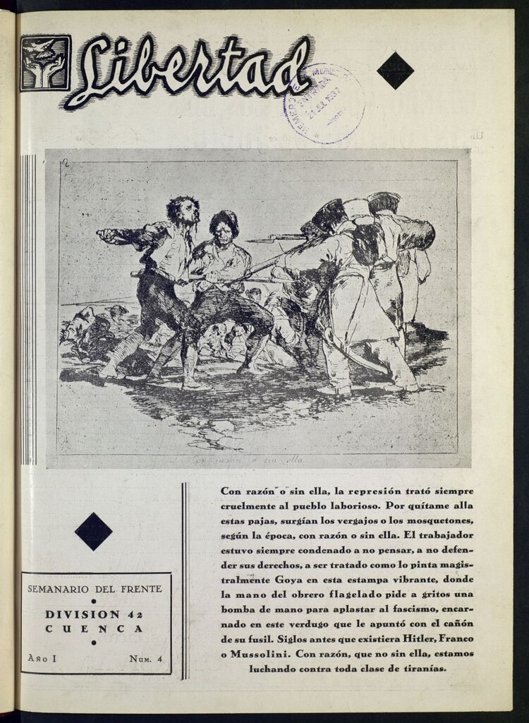 Miniatura de Libertad : semanario del frente : División D Cuenca. Nº 4