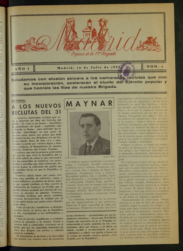 Miniatura de Madrid : órgano de la 17 Brigada del 10 de julio de 1937