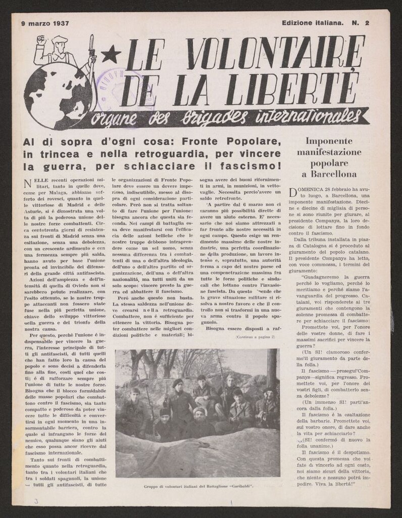 Miniatura de Le Volontaire de la Liberté : Organe des Brigades Internationales. 9 marzo 1937