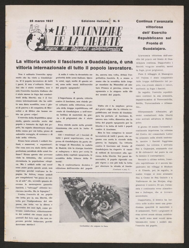 Miniatura de Le Volontaire de la Liberté : Organe des Brigades Internationales. 28 marzo 1937