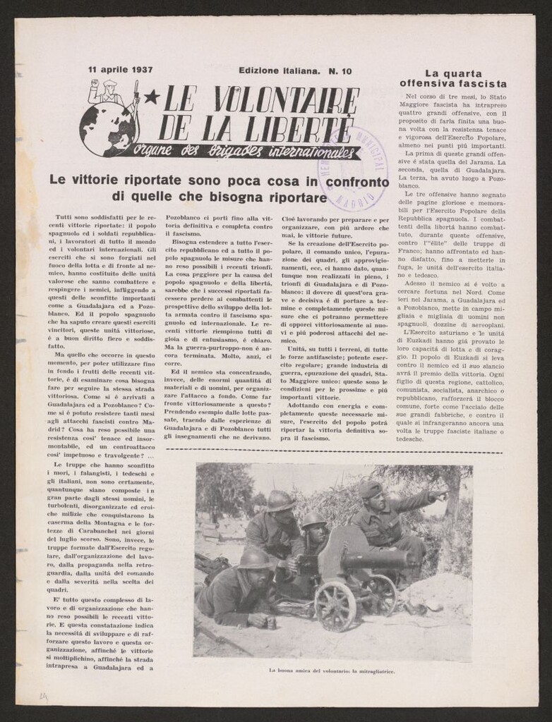 Miniatura de Le Volontaire de la Liberté : Organe des Brigades Internationales. 11 aprile 1937