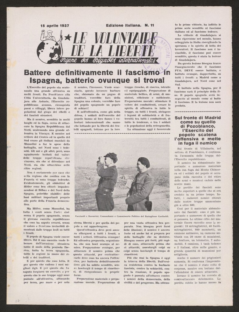 Miniatura de Le Volontaire de la Liberté : Organe des Brigades Internationales. 15 aprile 1937