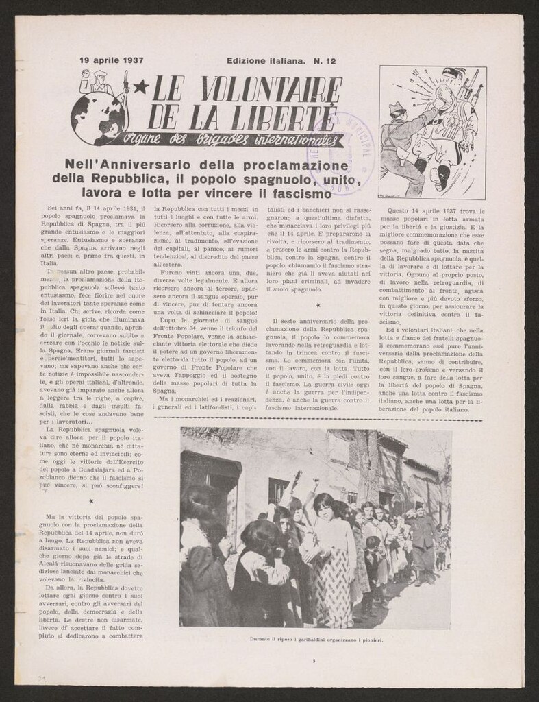 Miniatura de Le Volontaire de la Liberté : Organe des Brigades Internationales. 19 aprile 1937