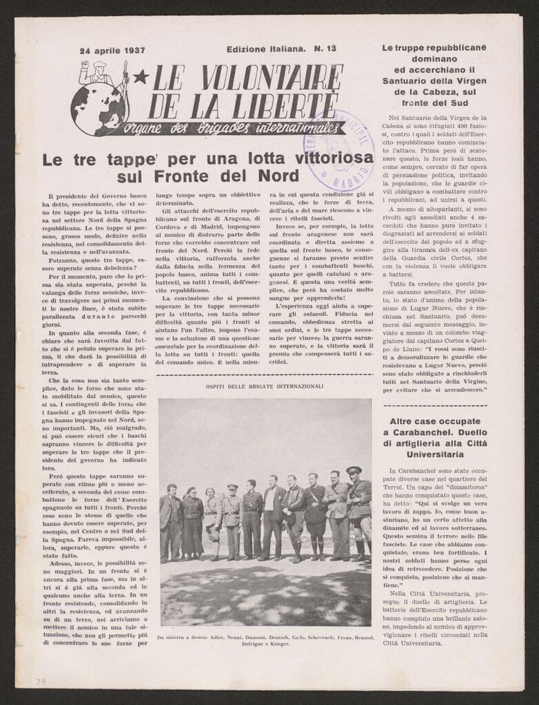 Miniatura de Le Volontaire de la Liberté : Organe des Brigades Internationales. 24 aprile 1937