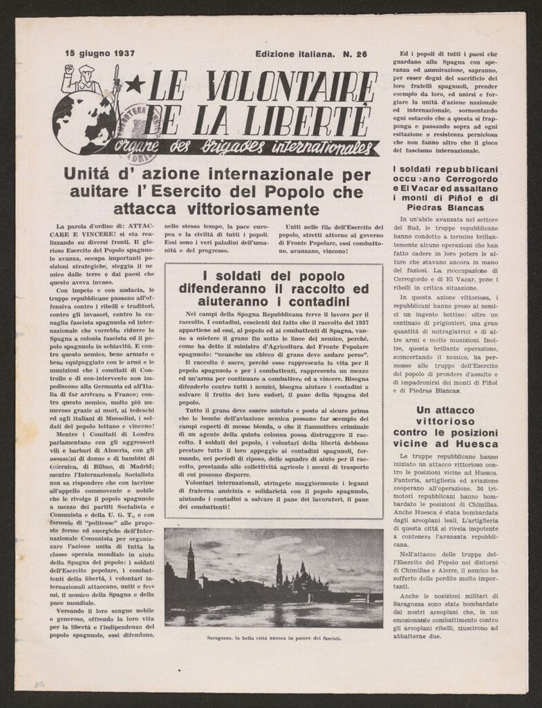 Miniatura de Le Volontaire de la Liberté : Organe des Brigades Internationales. 15 giugno 1937