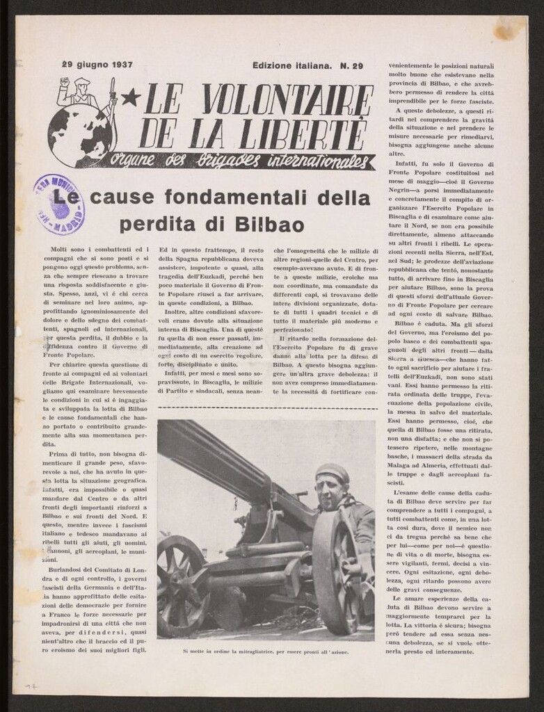 Miniatura de Le Volontaire de la Liberté : Organe des Brigades Internationales. 29 giugno 1937