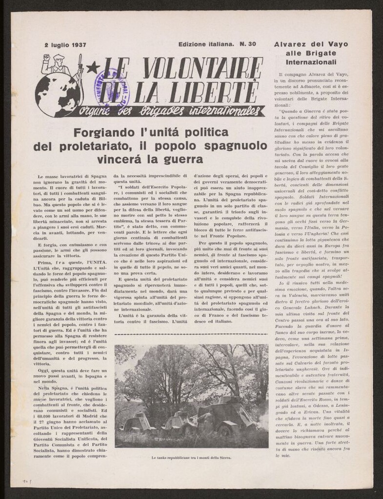 Miniatura de Le Volontaire de la Liberté : Organe des Brigades Internationales. 2 luglio 1937