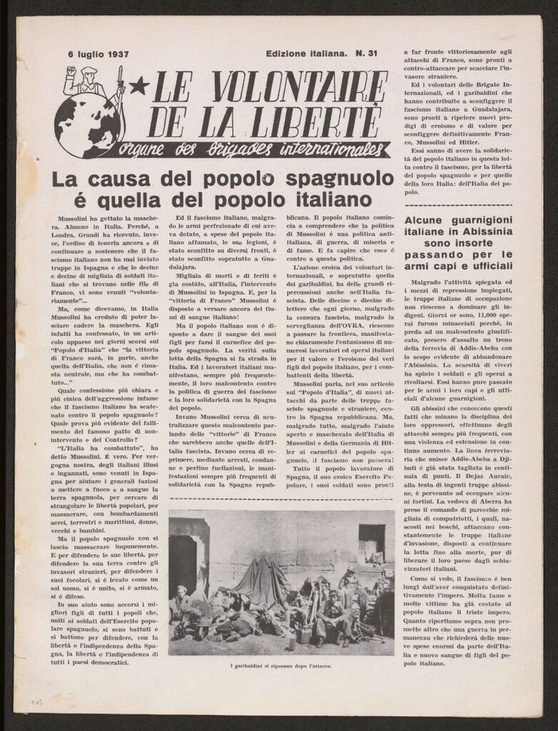 Miniatura de Le Volontaire de la Liberté : Organe des Brigades Internationales. 6 luglio 1937
