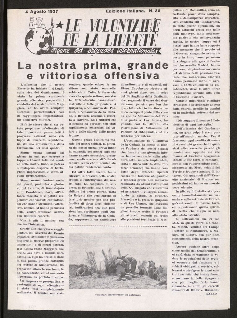 Miniatura de Le Volontaire de la Liberté : Organe des Brigades Internationales. 4 agosto 1937