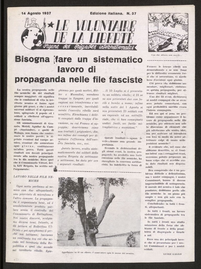 Miniatura de Le Volontaire de la Liberté : Organe des Brigades Internationales. 14 agosto 1937