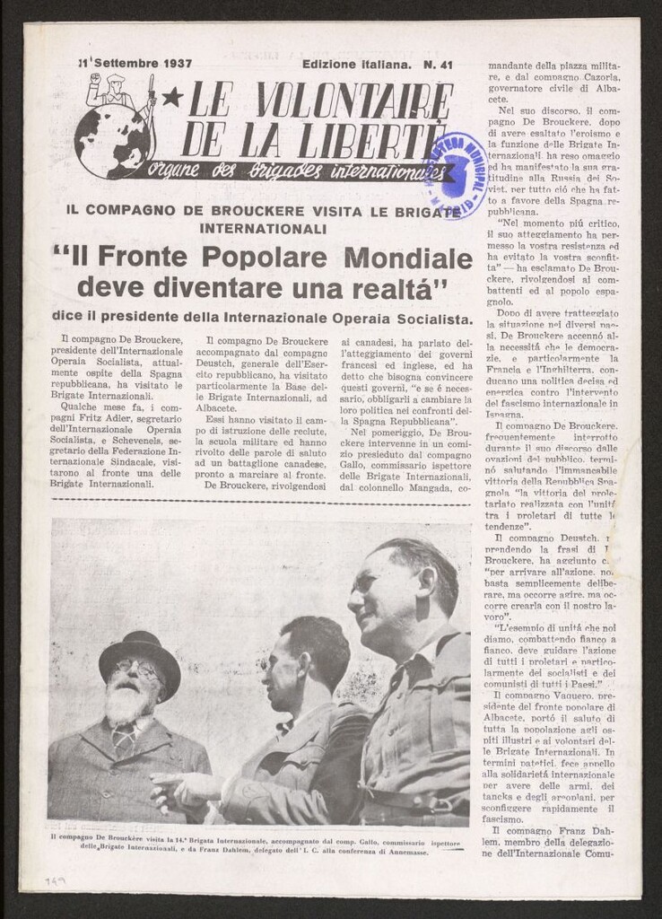 Miniatura de Le Volontaire de la Liberté : Organe des Brigades Internationales. 11 settembre 1937