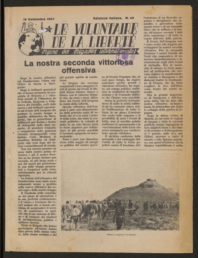 Miniatura de Le Volontaire de la Liberté : Organe des Brigades Internationales. 18 settembre 1937