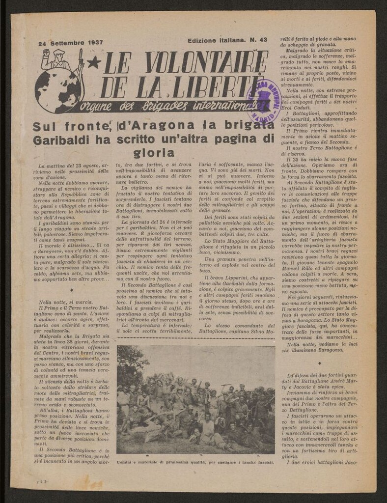 Miniatura de Le Volontaire de la Liberté : Organe des Brigades Internationales. 24 settembre 1937