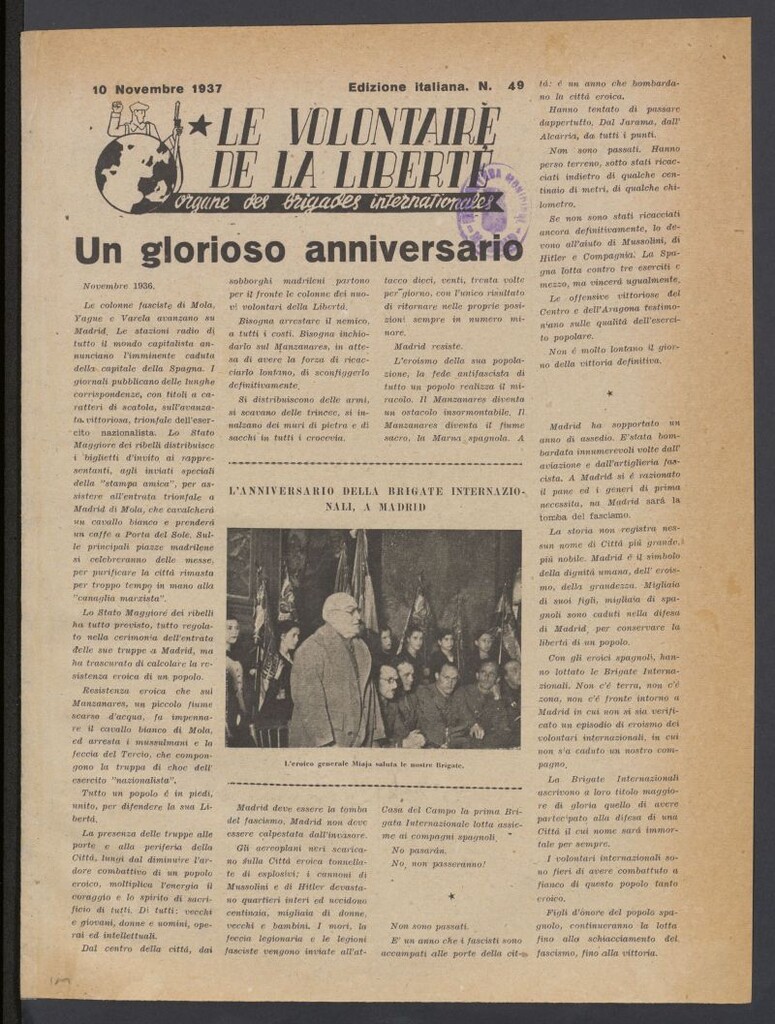 Miniatura de Le Volontaire de la Liberté : Organe des Brigades Internationales. 10 novembre 1937