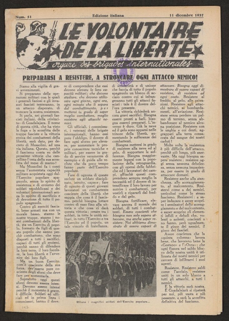 Miniatura de Le Volontaire de la Liberté : Organe des Brigades Internationales. 11 dicembre 1937