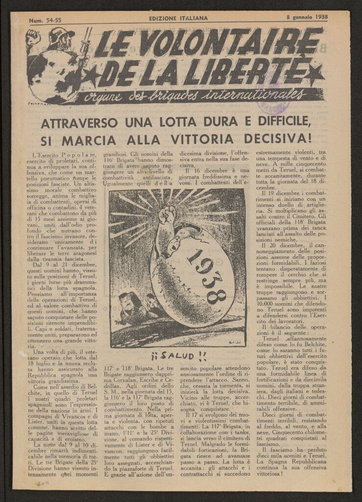Miniatura de Le Volontaire de la Liberté : Organe des Brigades Internationales. 8 gennaio 1938