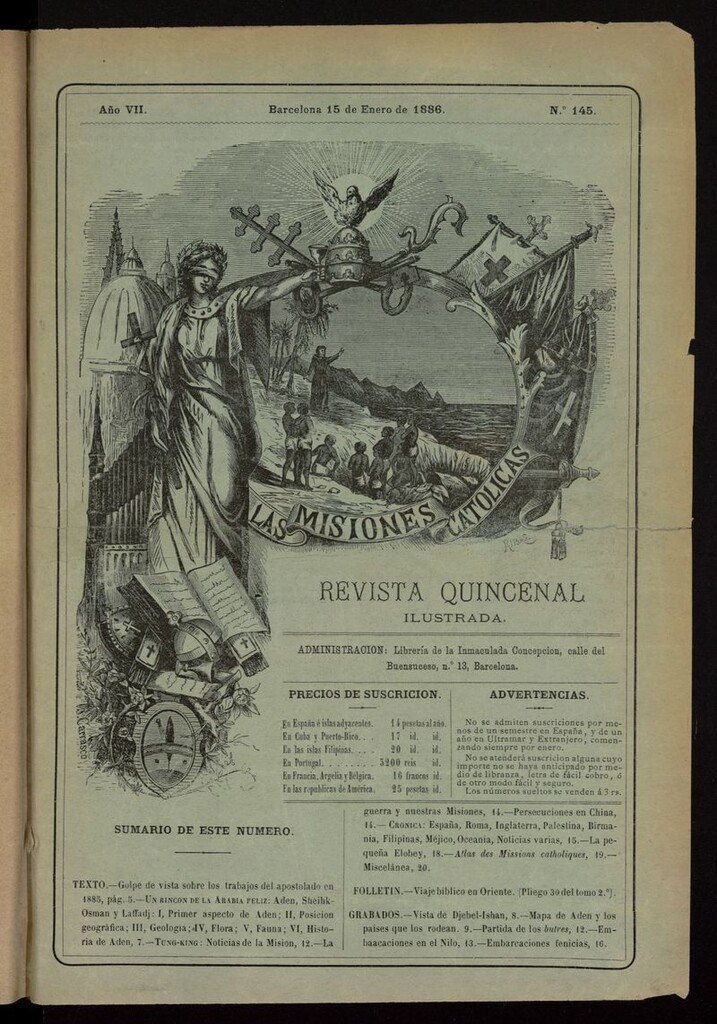 Miniatura de Las Misiones Católicas del 15 de enero de 1886, suplemento