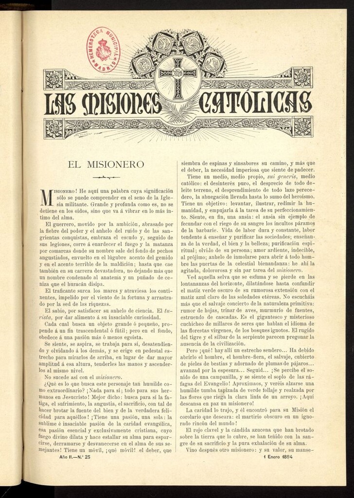 Miniatura de Las Misiones Católicas del 1 de enero de 1894