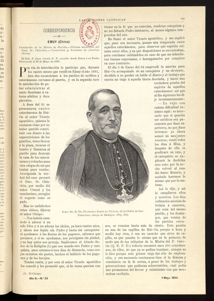 Miniatura de Las Misiones Católicas del 1 de mayo dae 1894