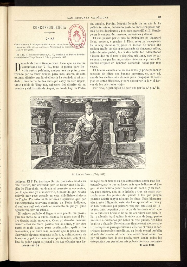 Miniatura de Las Misiones Católicas del 15 de julio de 1894