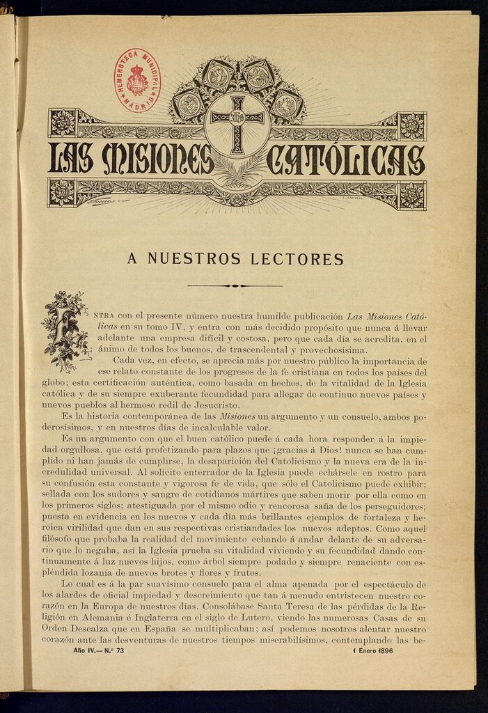 Miniatura de Las Misiones Católicas del 1 de enero de 1896