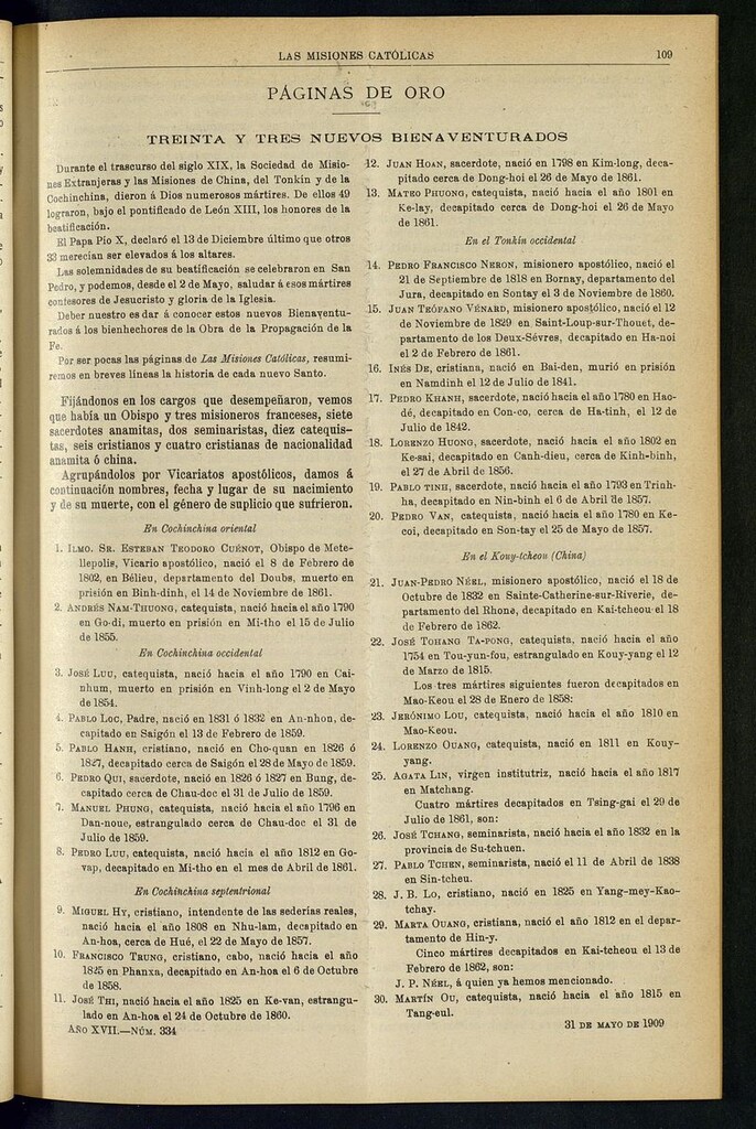 Miniatura de Las Misiones Católicas del 31 de mayo de 1909
