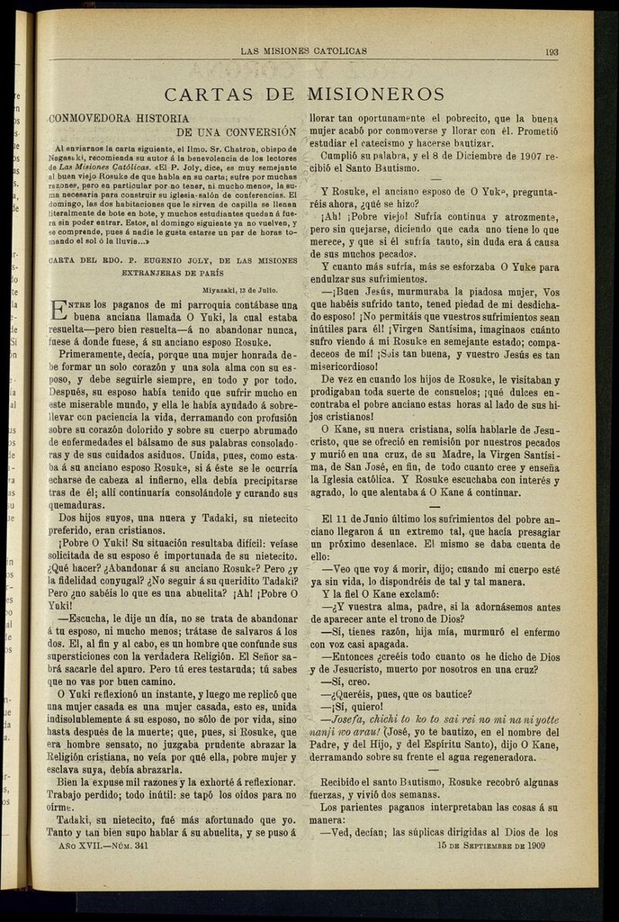 Miniatura de Las Misiones Católicas del 15 de septiembre de 1909