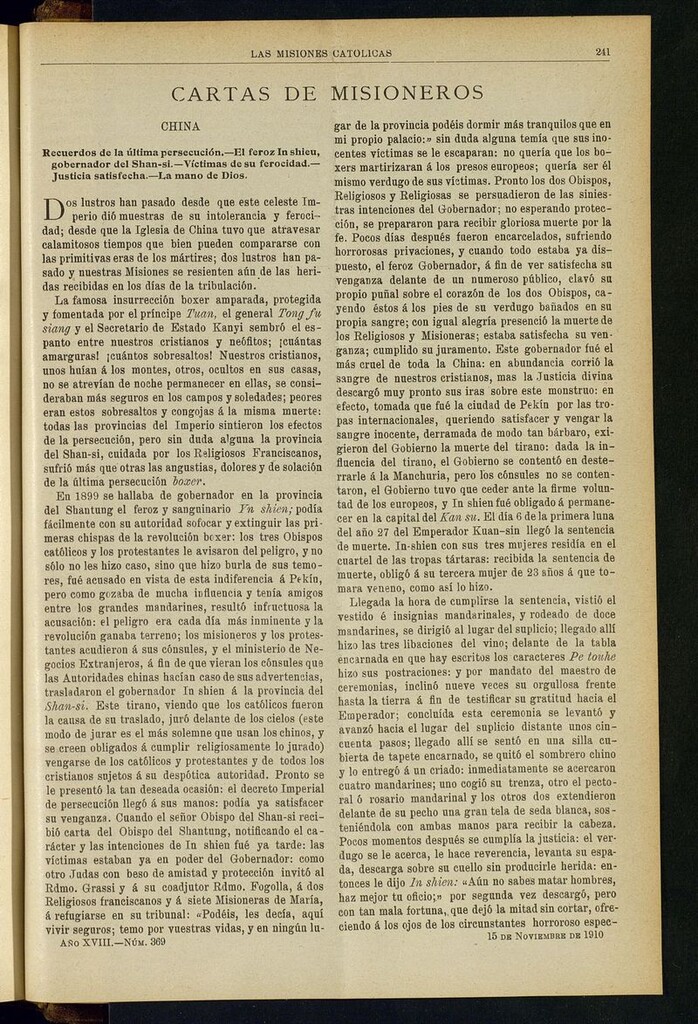 Miniatura de Las Misiones Católicas del 15 de noviembre de 1910