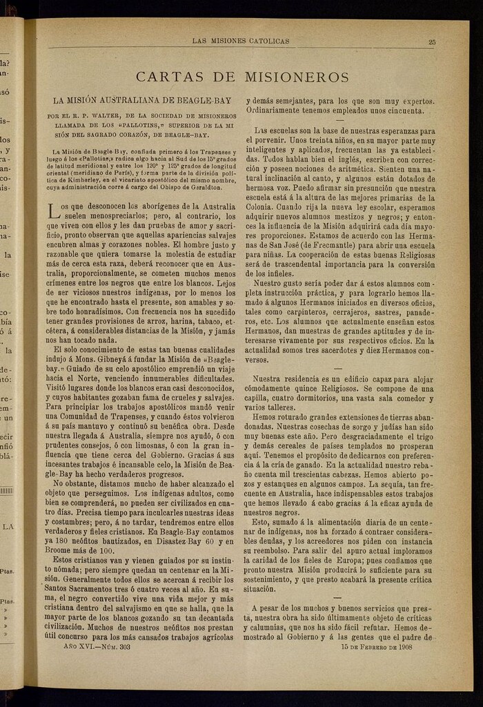 Miniatura de Las Misiones Católicas del 15 de febrero de 1908
