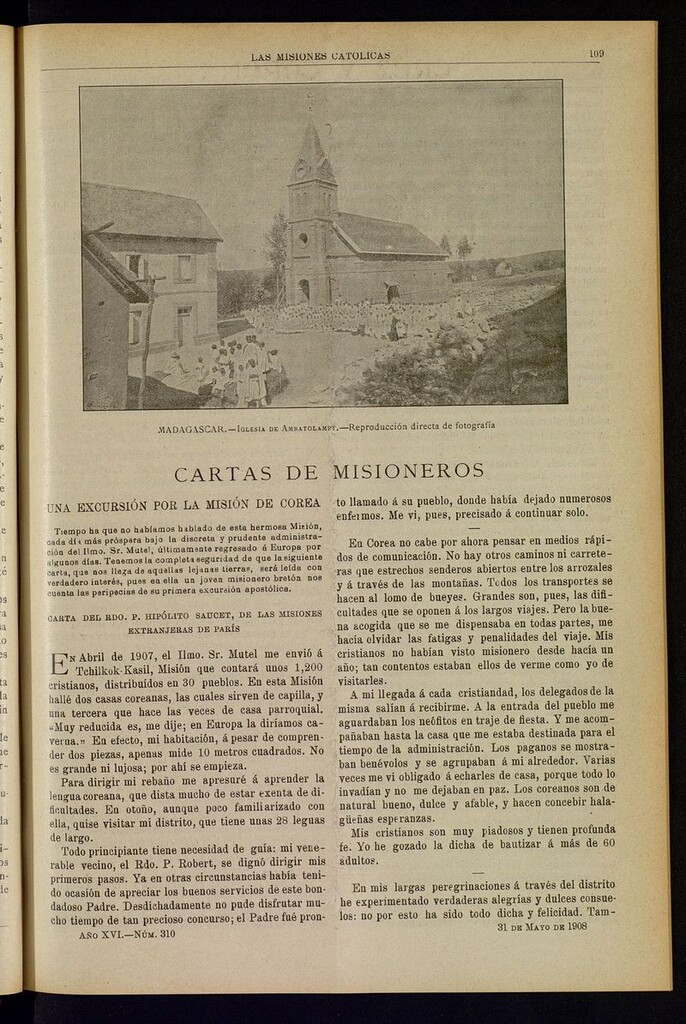 Miniatura de Las Misiones Católicas del 31 de mayo de 1908