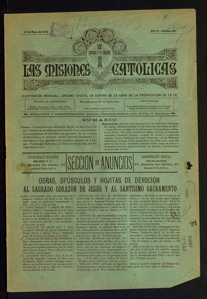 Miniatura de Las Misiones Católicas del 15 de mayo de 1903